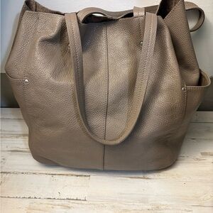 American Eagle Outfitters Taupe Pebbled Leather Shoulder Tote Genuine Leather